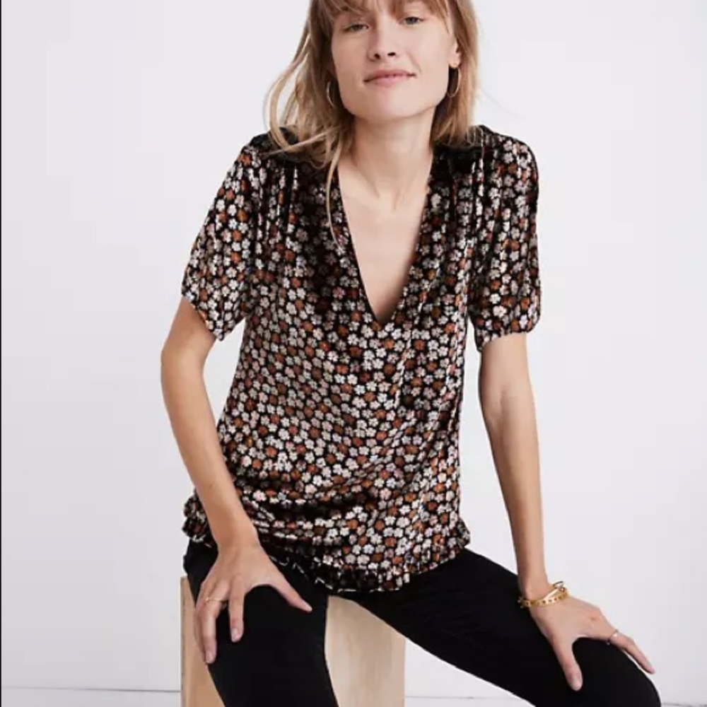 Madewell Velvet Tulip-Sleeve Ruffle Top